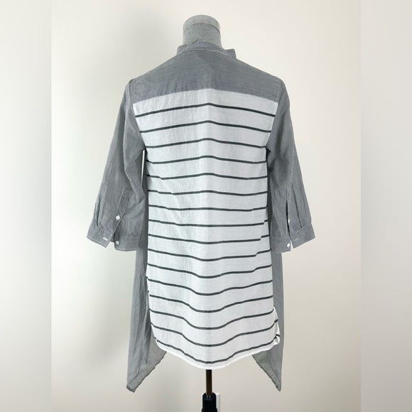 MaxMara Grey And White Stripe Cotton And Silk Tunic Top - Picture 3 of 10